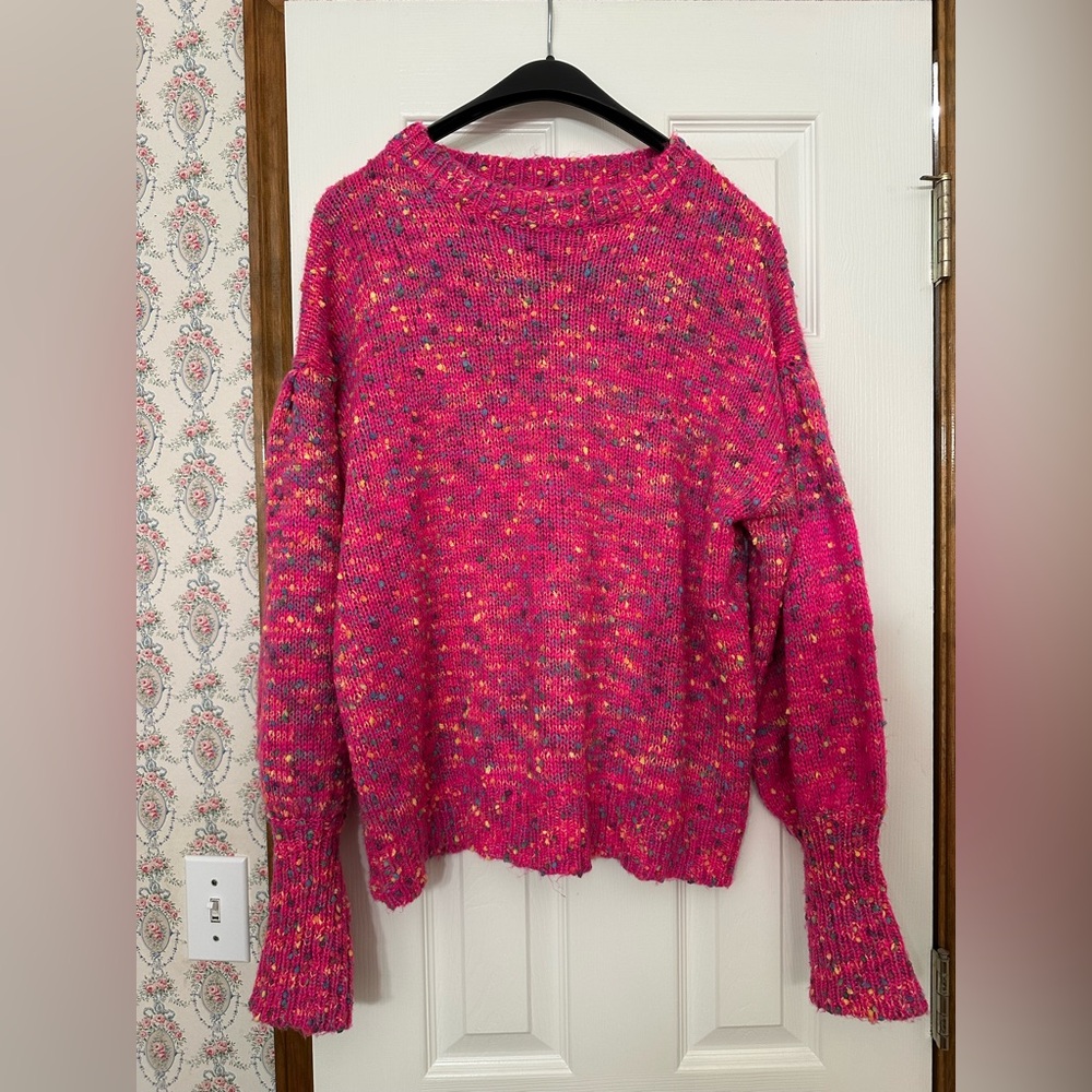 Main Strip Hot Pink Confetti Knit Sweater